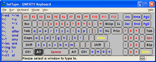Screen shot of Softype on screen keyboard with rounded keys.