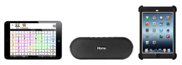 (iPad mini with iHome iDM12 Bluetooth Speaker and OtterBox Defender Case)