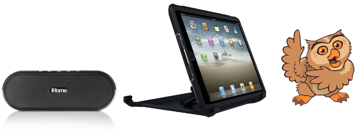 iPad with iHome iDM12 Bluetooth Speaker and OtterBox Defender Case