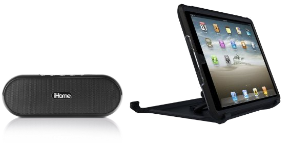 (iPad with iHome iDM12 Bluetooth Speaker and OtterBox Defender Case)