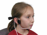 Girl with head mounted Sip and Puff switch.