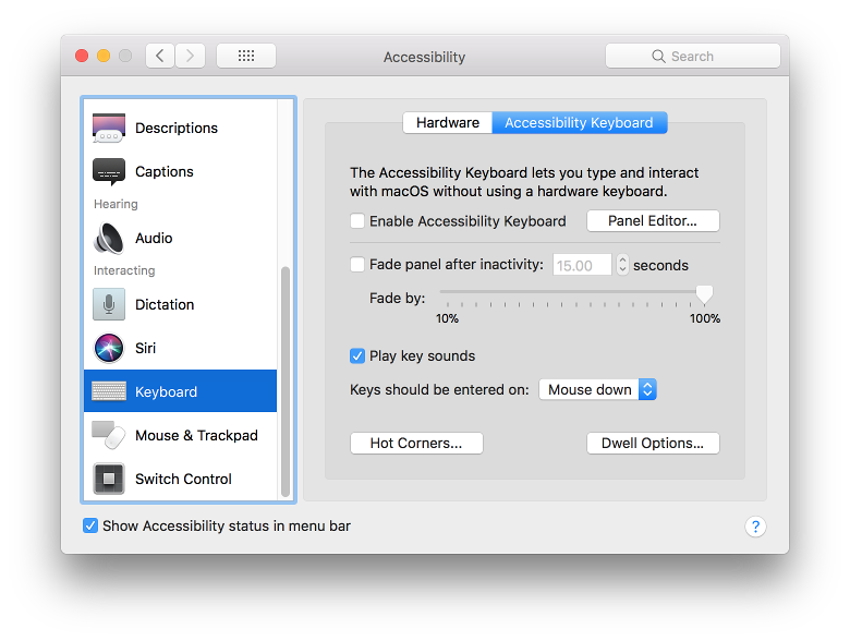 Apple's Accessibility Keyboard preferences