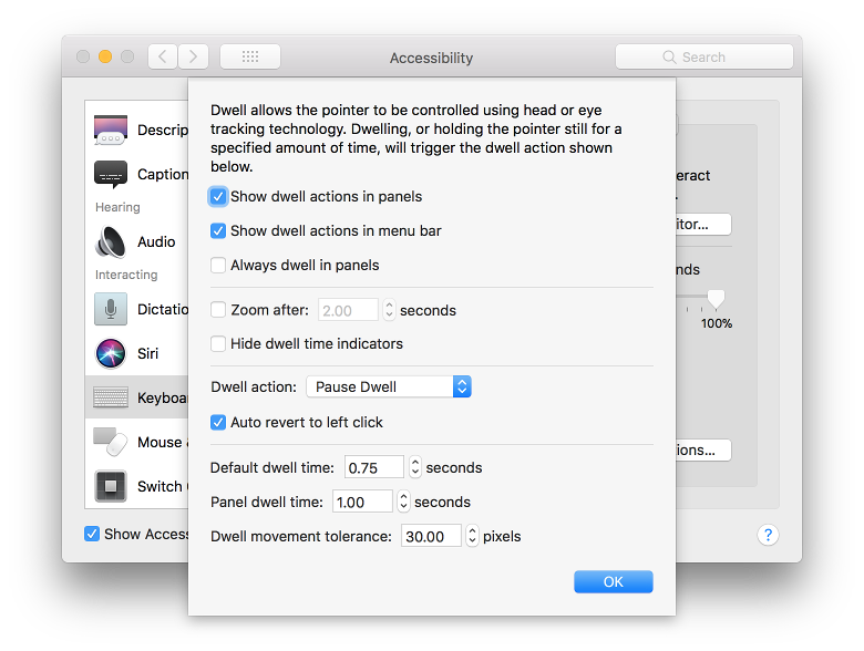 Accessibility Keyboard operating configurations