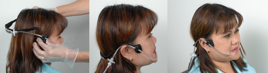 Three views of a mounted AirVoter Headset.